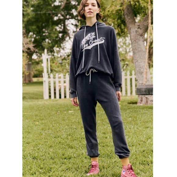 THE GREAT. Tops - THE GREAT. The Teammate Hoodie Cougar Print Oversized Blue Women's Size 2 Medium